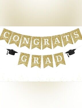 Gold 'Congrats Grad' Party Banner by